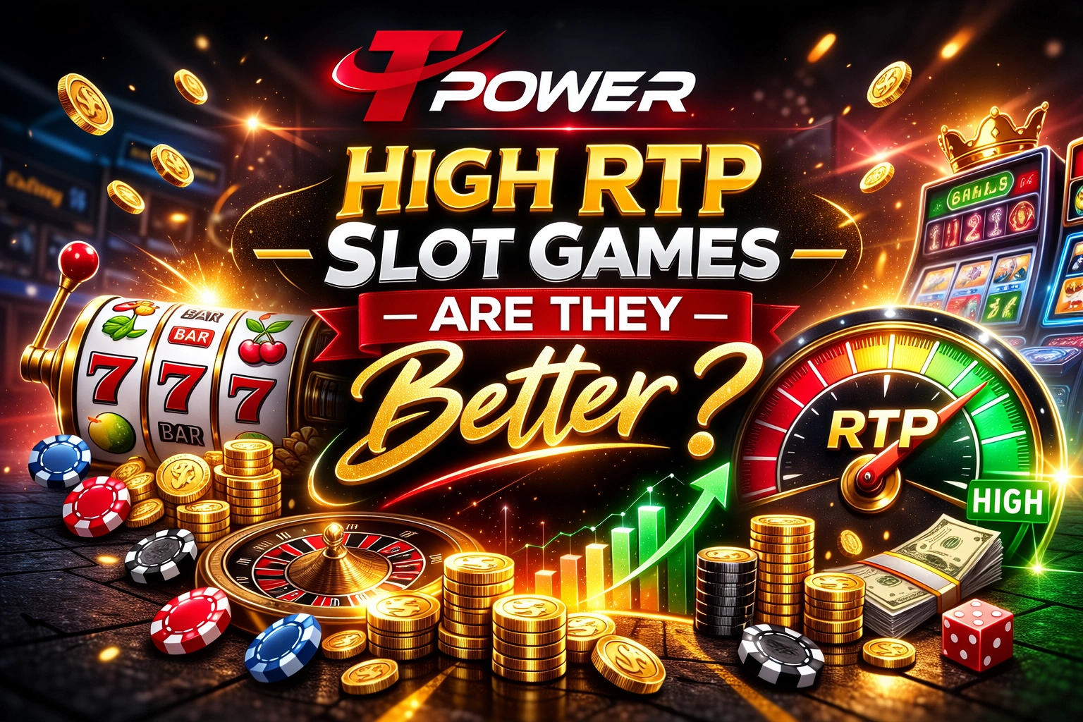 High RTP slot games comparison with RTP meter and casino graphics