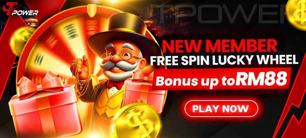 Tpower new member free spin lucky wheel bonus up to RM88 promotion