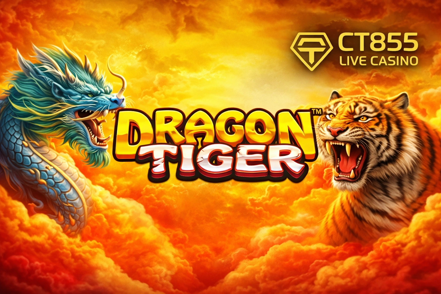 Dragon Tiger live casino game by CT855 with dragon and tiger illustration