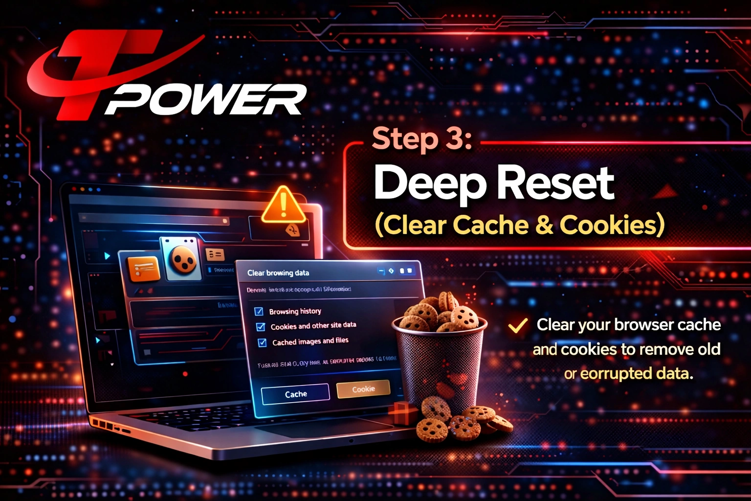 clear cache cookies fix TPower login issue browser data problem Malaysia