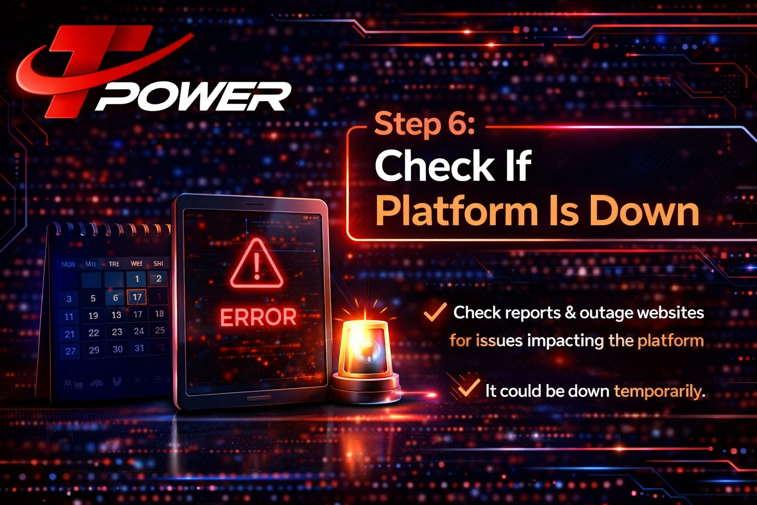 TPower server down check system maintenance login problem Malaysia downtime error