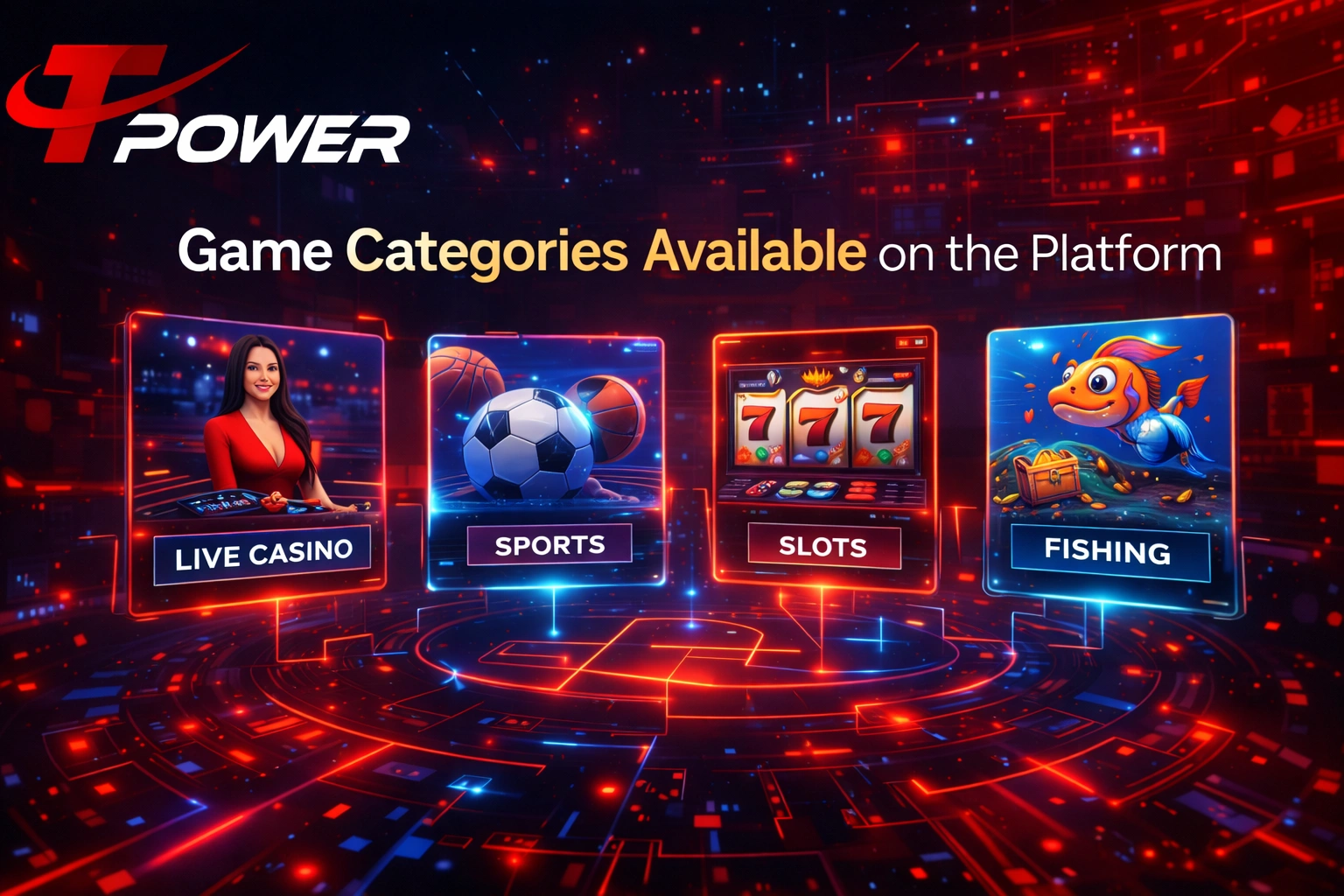 online casino game categories including live casino sports slots and fishing games on digital platform