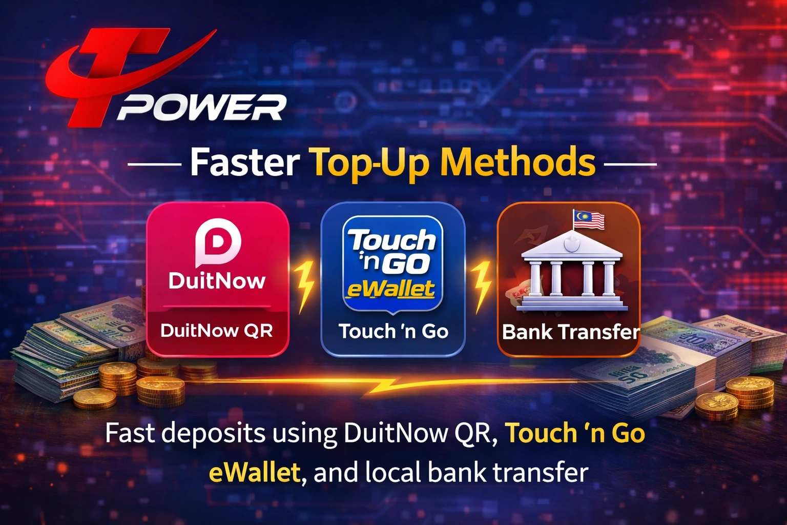 TPower faster top up methods using DuitNow QR, Touch n Go eWallet and bank transfer in Malaysia