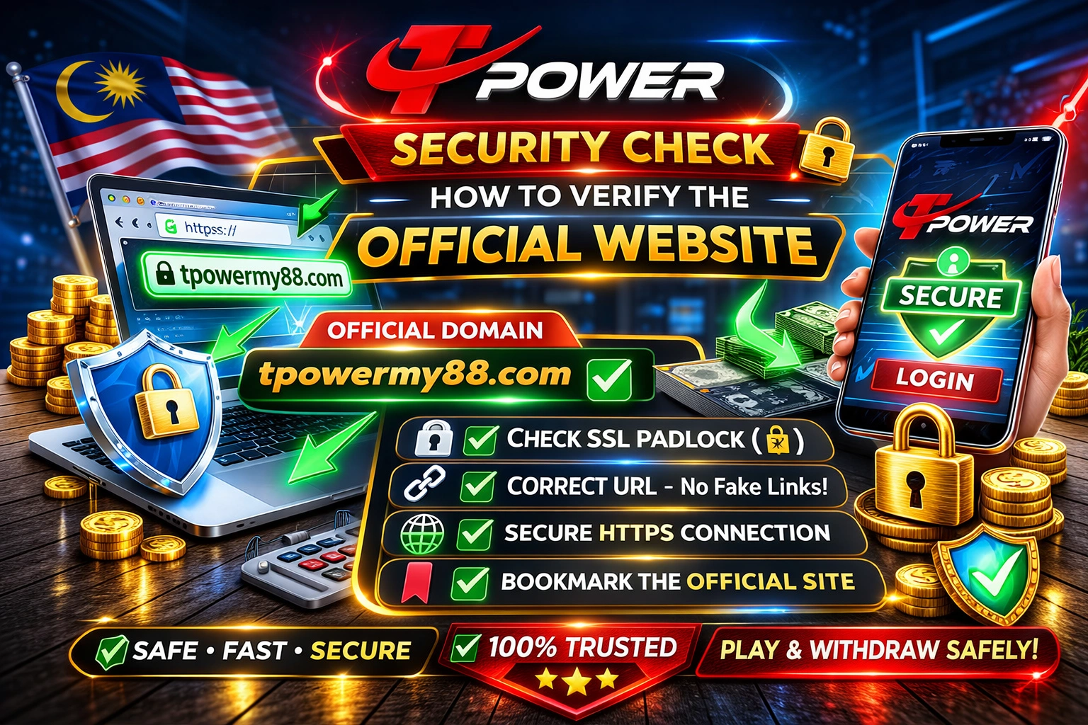 TPower security check guide showing official website verification SSL padlock and safe login tips