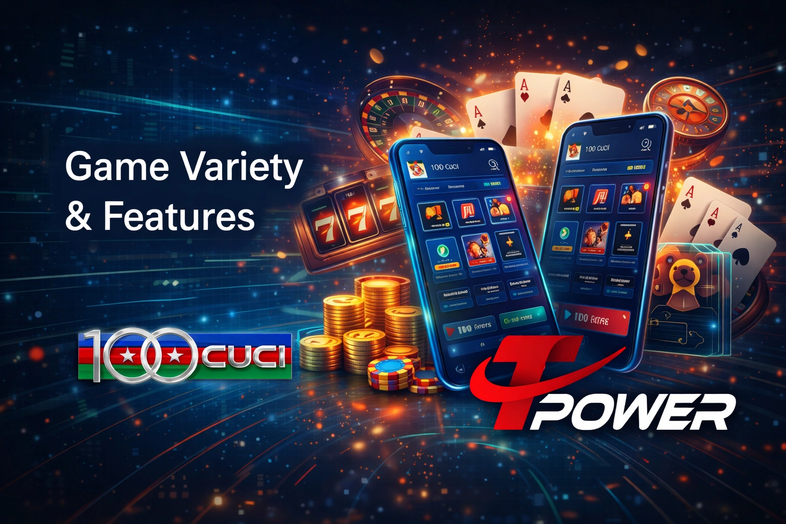 TPower game variety featuring slots poker and casino games