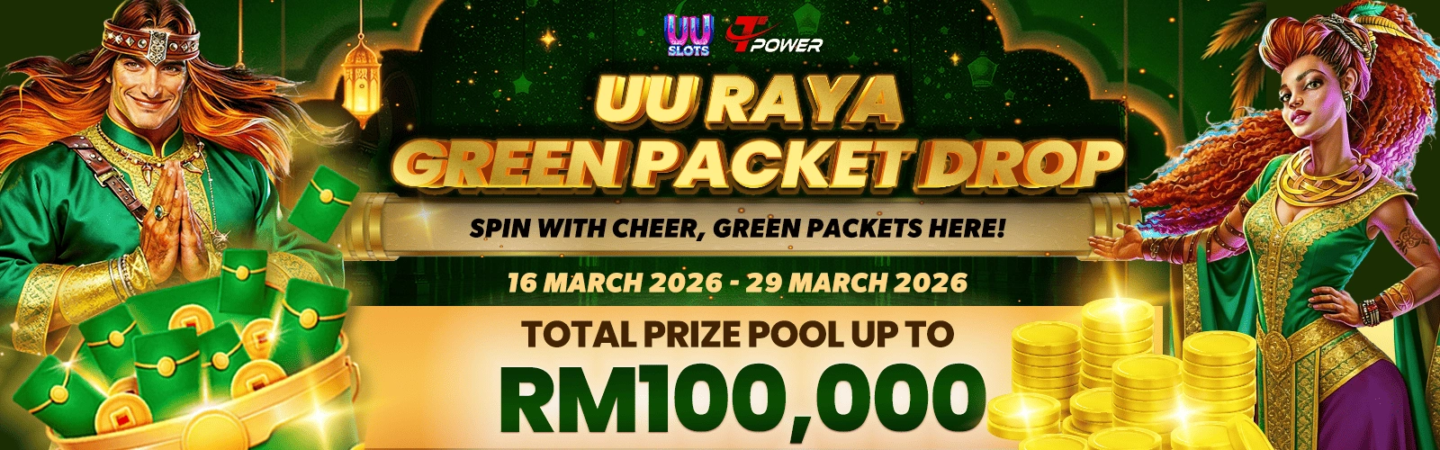 TPower UU Raya Green Packet Drop event banner with prize pool up to RM100,000.