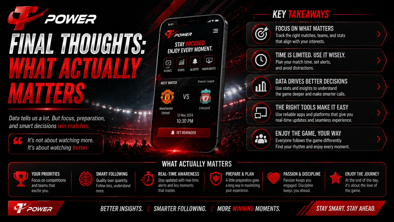 Key takeaways on smart match tracking, data insights, time management, and user-focused experience