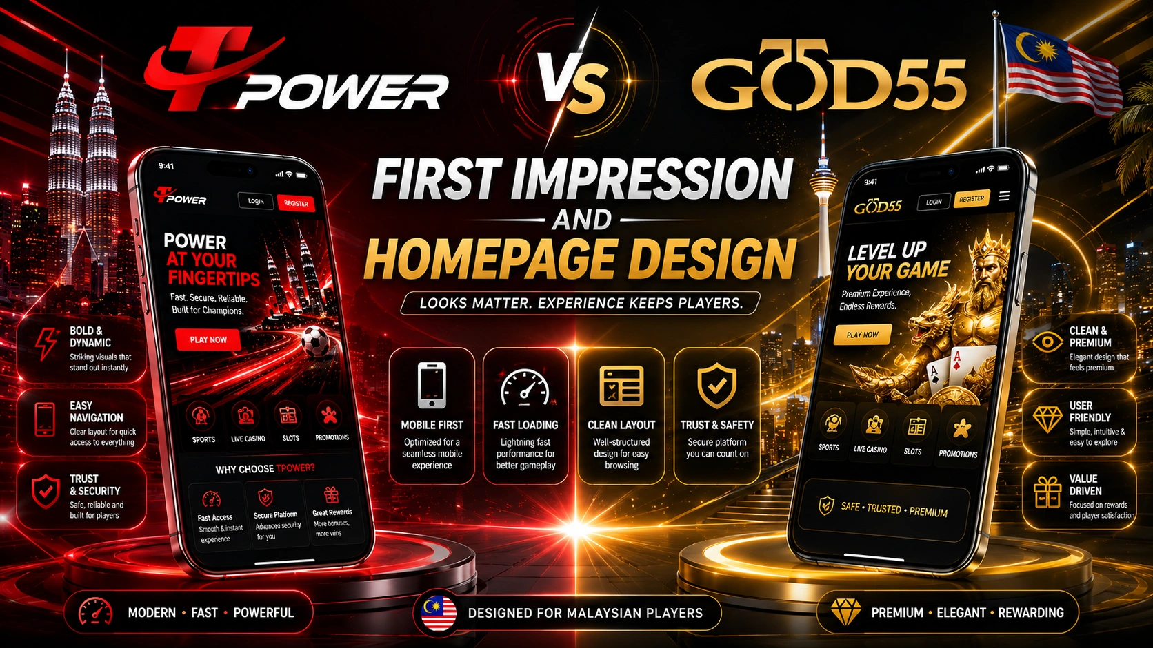 TPower vs God55 first impression and homepage design comparison