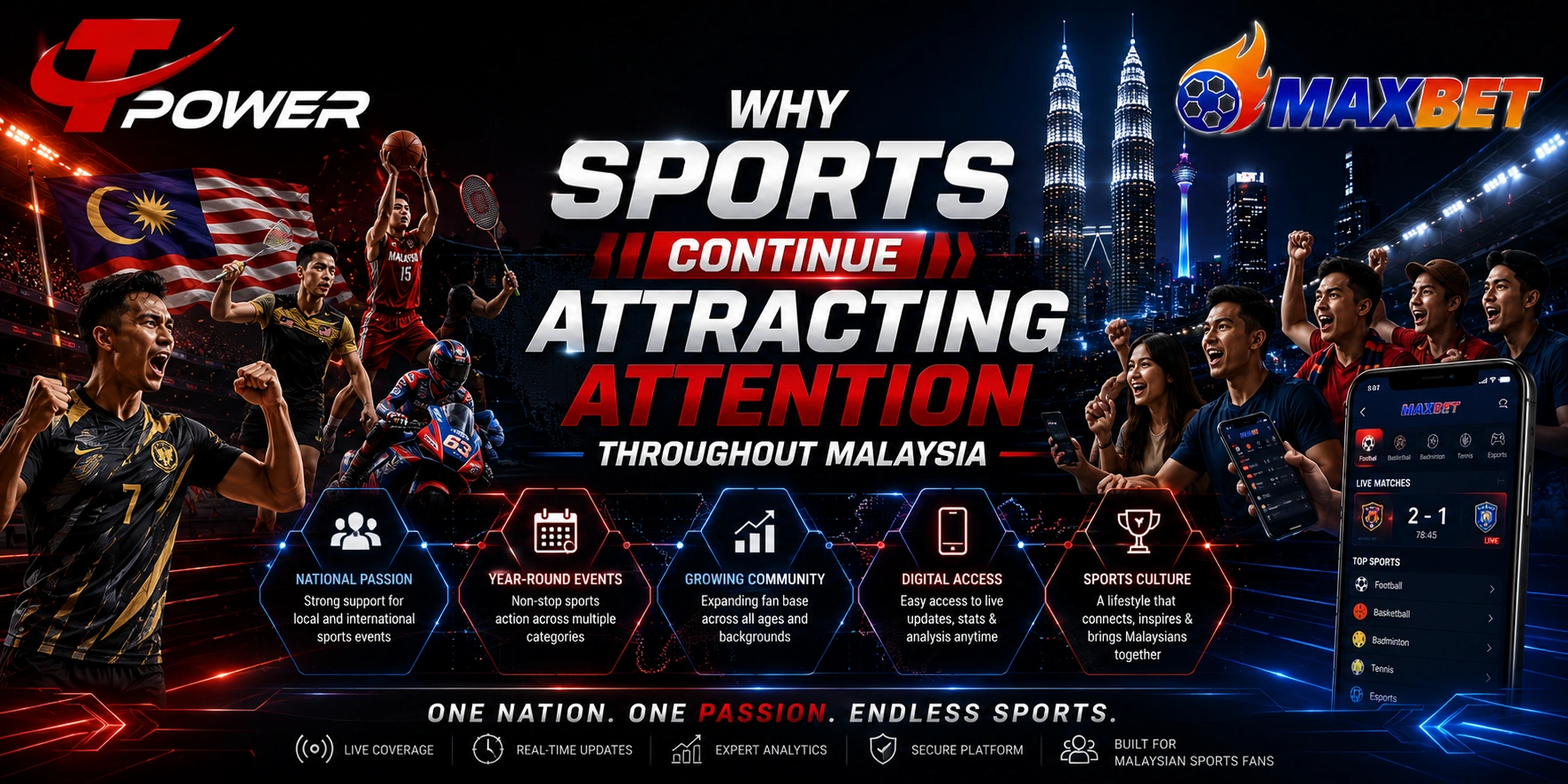 Why sports continue attracting attention throughout Malaysia featuring football, basketball, badminton, motorsports, sports fans, mobile technology, and digital engagement