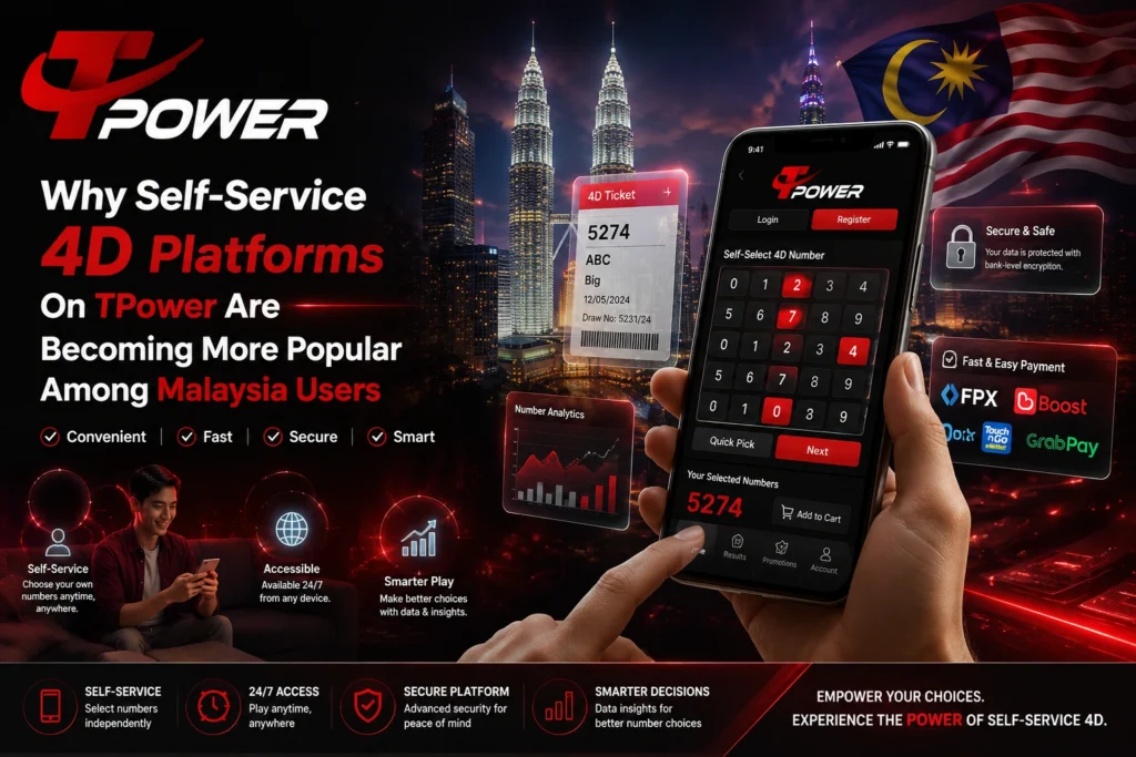 TPower self-service 4D platform helping Malaysia users access number selection and mobile information services.