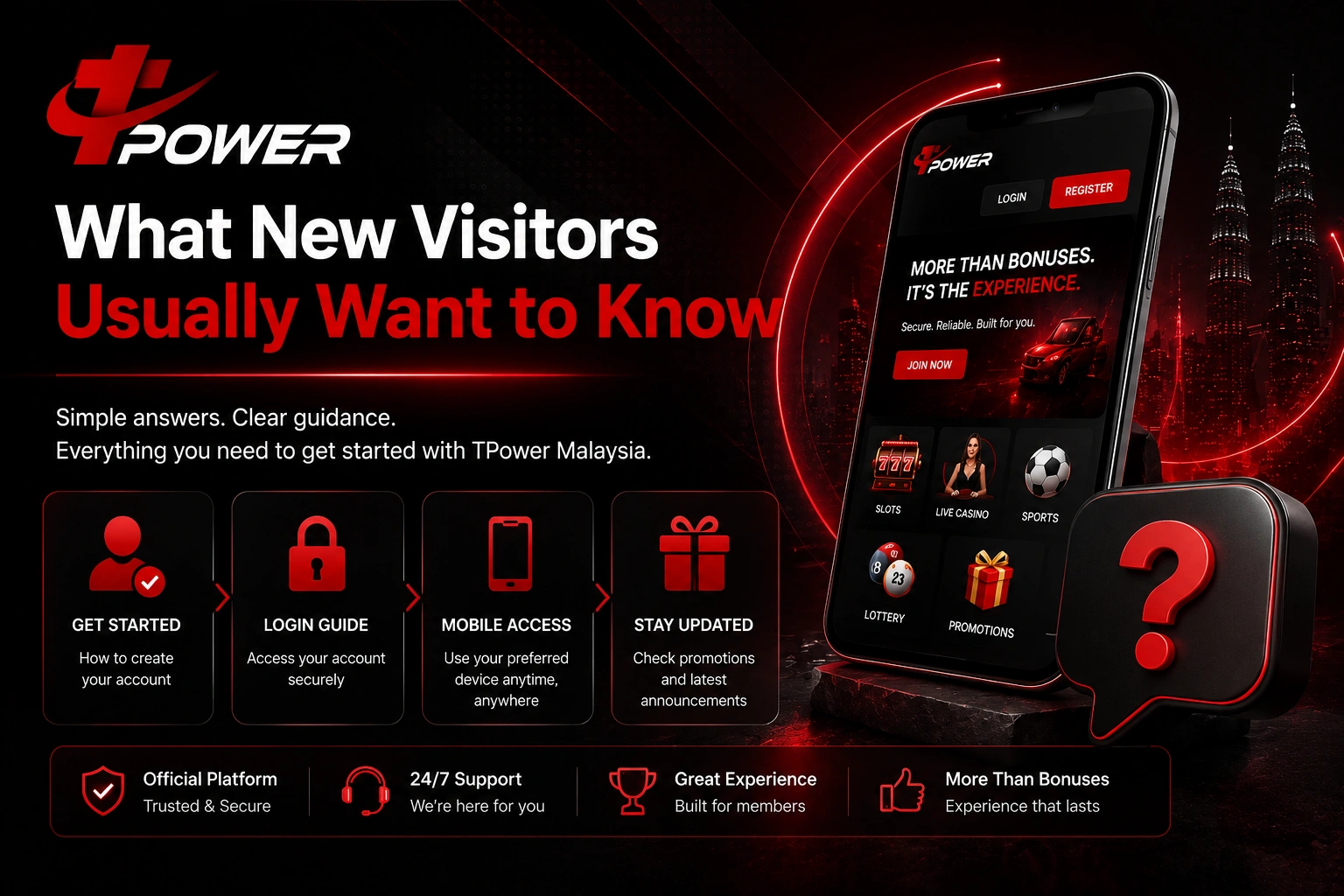 TPower Malaysia guide answering common questions for new visitors about registration, login, mobile access, and support