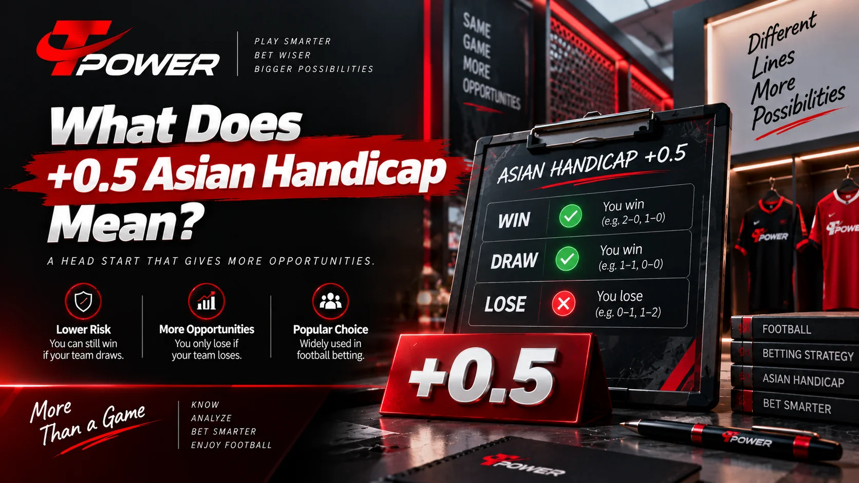 Plus 0.5 Asian Handicap explained with win, draw and loss examples